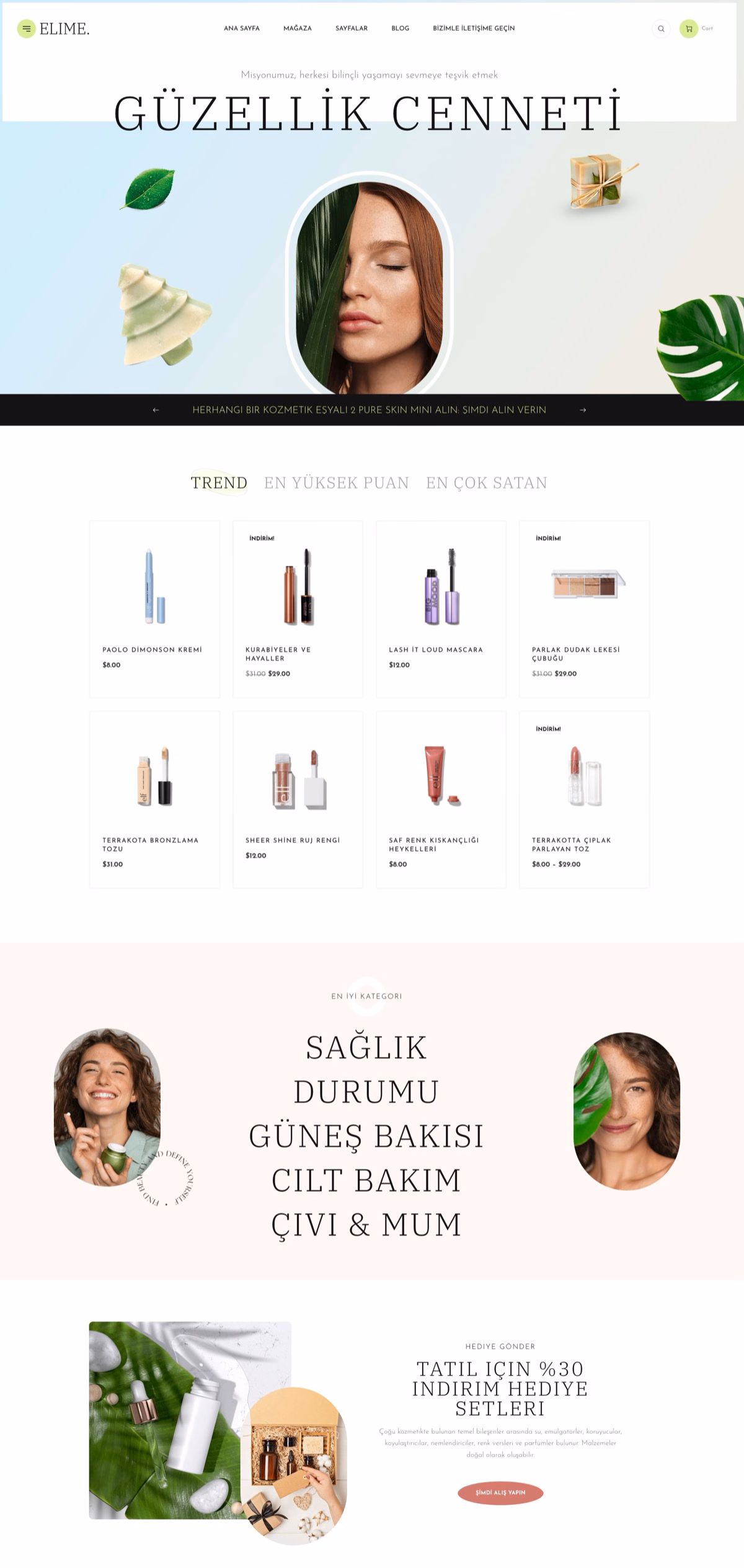 Kozmetik ve kişisel bakım markası için WordPress e-ticaret sitesi örneği