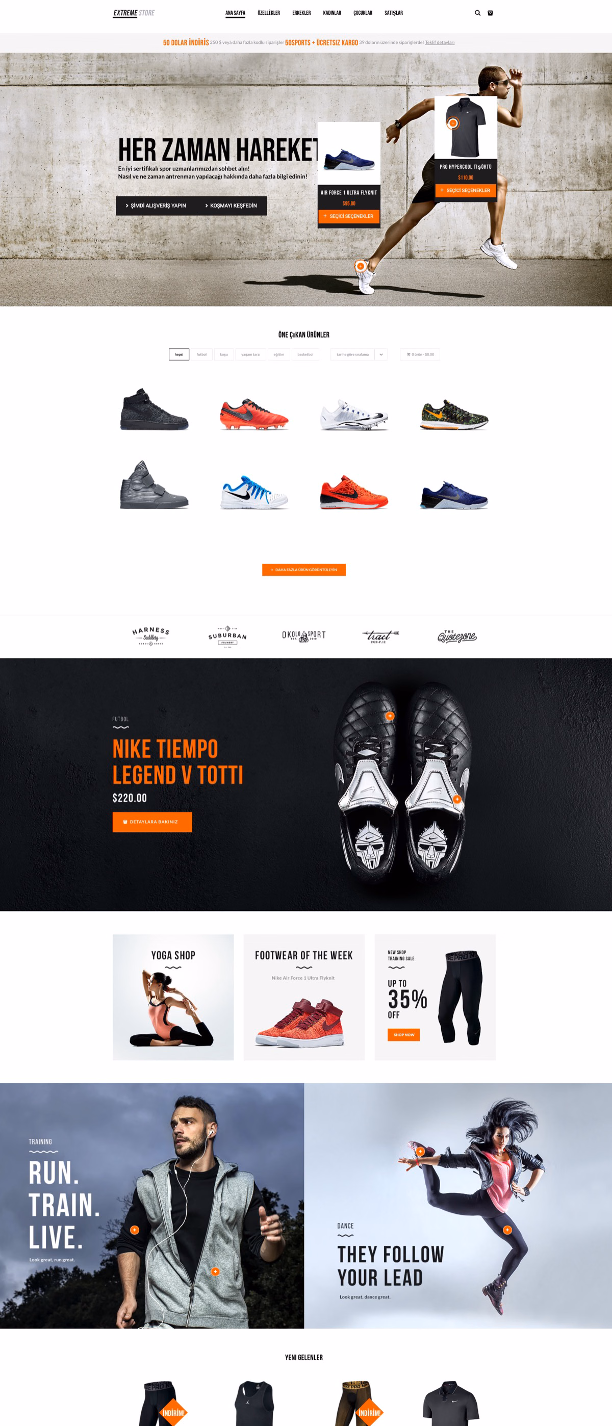 Spor ve outdoor ürünleri mağazası için WordPress e-ticaret sitesi örneği