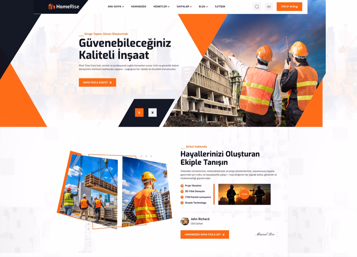 Vinç kiralama firması için web tasarım örneği